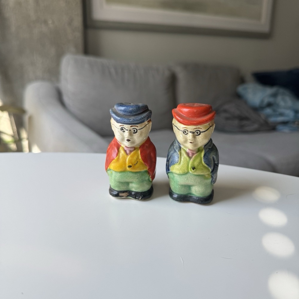 Ceramic Multicolor Figurine Salt & Pepper Shakers Pair Japan ~3in